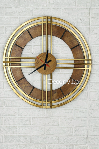 ساعت دیواری ترکیب چوب و فلز قطر ۶۰ سانت